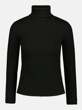 Slim Black Ribbed Turtleneck Long Sleeve Top - Women